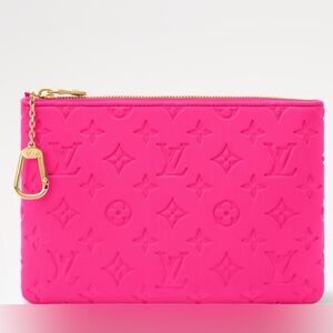 Authentic limited edition Louis Vuitton rare bright pink  soft logo pouch .Must!